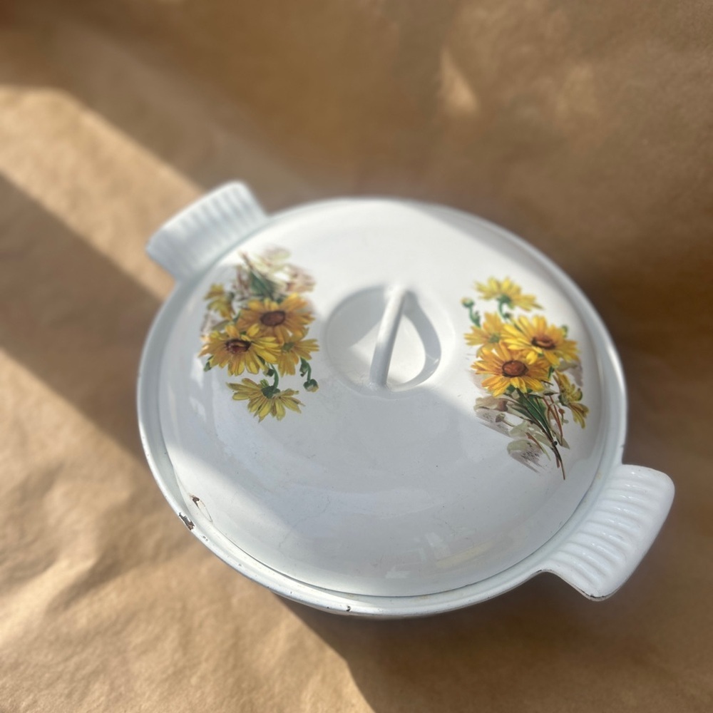 Vintage Le Creuset Floral Cast Iron Dutch oven.